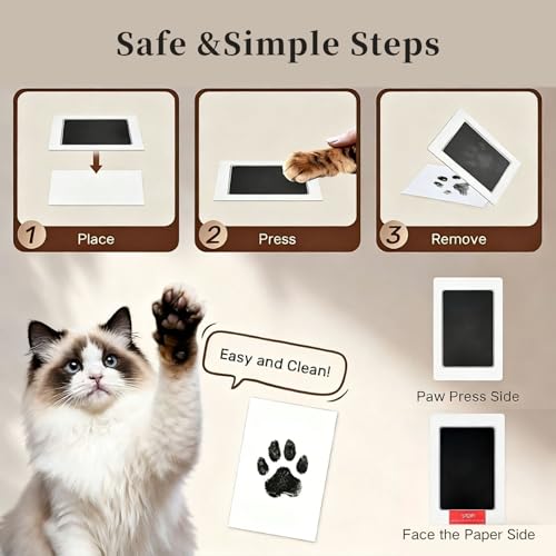 MewZoo Dog Paw Print Kit,Personalized Pet Paw Print Impression Kit,Wood Cat Dog Memorial Picture Frame with Pen & 2 Pet Hair Collection Bottles,Pet Loss Sympathy Gift — view 3