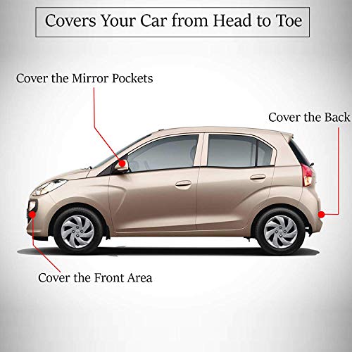Image of Allextreme Car Body Cover for Hyundai Santro All Models & Years 100% Waterproof Triple Stitched with Mirror Pockets Full Bottom Elastic Dustproof Heat & UV Resistant Full Body Protection (Silver)