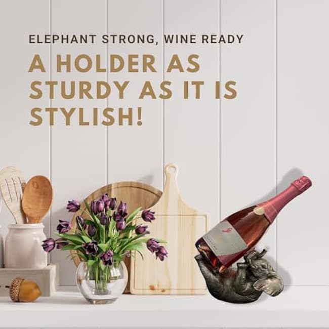 Comfy Hour Resin Elephant Wine Rack Bottle Holder ¨C Silvery Elephant Figurine for Wine Lovers, Feng Shui Decor for Tabletop or Counter