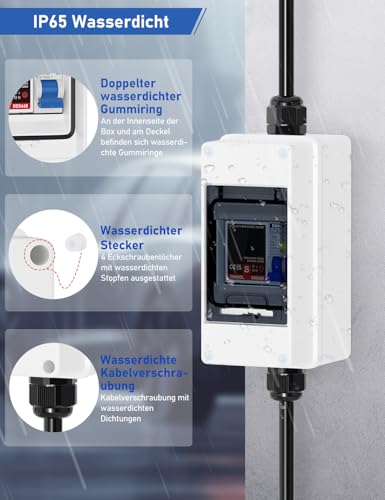 DIHOOL Mobiler Digitaler Stromzähler Für Steckdose 80A 230V Mit Typ A fi ls Schutzschalter 16A und Schuko Stecker Ip65 Stromverbrauchsmesser