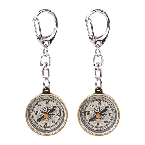 SPYMINNPOO Compass Keyring, 2PCS Portable Mini Pocket Keychain Vintage Zinc Alloy Compact Pocket...