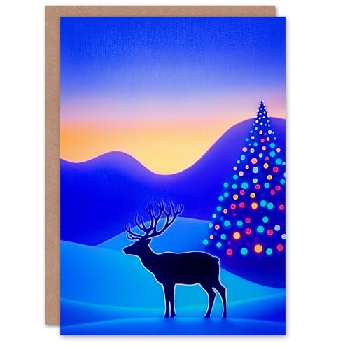 Wee Blue Coo Greeting Card Colourful Lights Tree Reindeer Winter