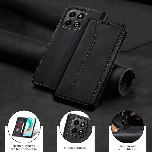 Image of Jasonyu Case for Honor X6B Leather Wallet Flip Cover with Card Holder,Kickstand, Magnetic Closure,TPU Shockproof Phone Case Compatible with Honor X6b (Black)