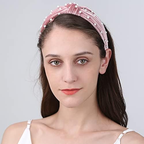 Headbands for Girls Women, Funtopia 10 Pcs Knotted Headbands Pearl Headband Wide Top Knot Turban Hair Bands Vintage Velvet Leopard Print Hair Hoops