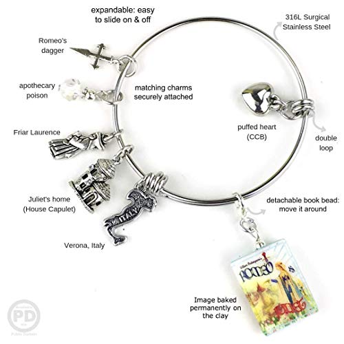 Romeo And Juliet William Shakespeare Clay Mini Book Expandable Stainless Steel Bangle Bracelet #TOP1