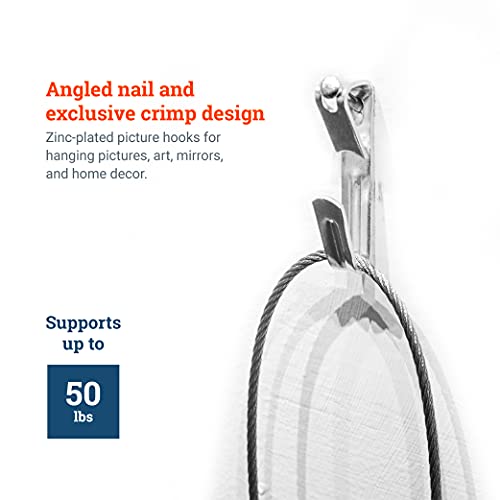 50 lb Picture Hanger Hooks with Nails - 1000 Pack - Heavy Picture Hangers 50 lbs - Bulk 1000 Pack