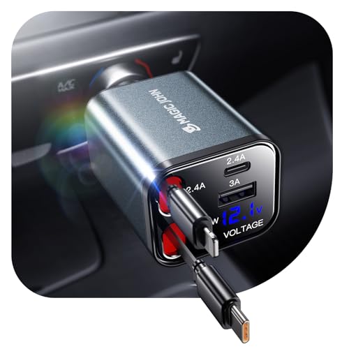 シガーソケット 車 充電器 4in1 QI2.0 30W急速充電 巻き取り式