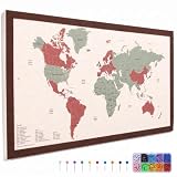 Vyvox World Map Pin Board, 26" x 12" Felt Travel Map with 500 Push Pins