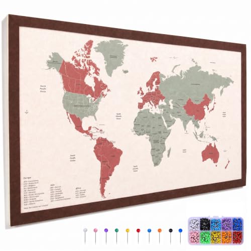 Vyvox World Map Pin Board, 26" x 12" Felt Travel Map with 500 Push Pins