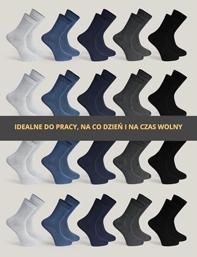 Basic Treasure 20 par skarpet męskich, bawełniane, czarne lub niebieskie, oddychające skarpety męskie, niebieski, 43-46 EU