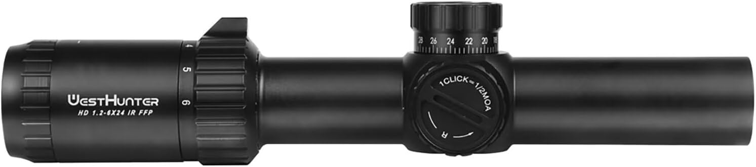 WestHunter Optics HD 1.2-6x24 IR FFP LPVO Riflescope, 30 mm Tube First Focal Plane Illuminated 1/2 MOA Presicion Compact Rifle Scope for Shooting and Hunting