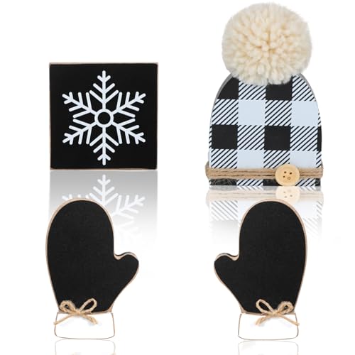 Wenqik 4 Pcs Winter Table Decor Snowflake Blocks Gloves Hat