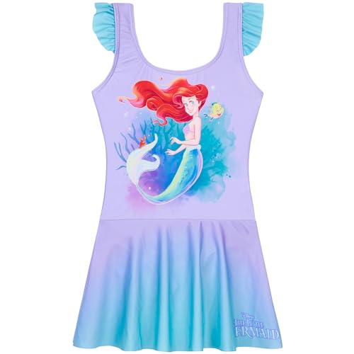 Disney Arielle Badeanzug Mädchen 3-8 Jahre Einteiler Schwimmanzug mit Rock Bademode für Kinder Geschenke für Mädchen (4-5 Jahre Lila Little Mermaid)