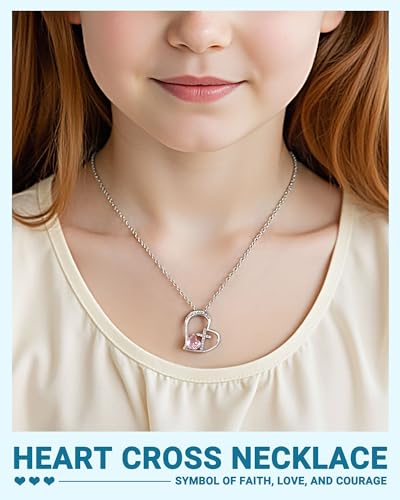 PINKDODO I Am A Child of God Heart Cross Necklace for Girls First Communion Baptism Gifts for Girls Daughter Goddaughter2