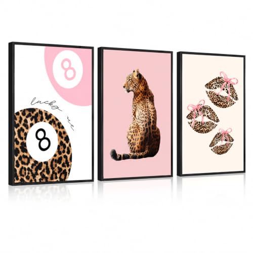 YZLYAD Pink Leopard Wall Art Posters, 3 Piece 12x16inch Girls Room Decor