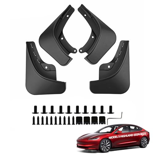 Image of Mud Flaps for Tesla Model 3 Highland 2024 2025 - No Drilling All-Weather Splash Guards, 4PC PP+TPE Mudguards for Snow /Mud /Rock Protection, Original Fit Tesla Accessories