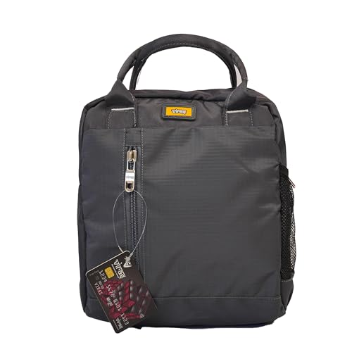 Image of FLUXY Big Lunch Bag in Grey| Heavy Duty 1000D Black Tote, Leakproof & Spacious for Office, School & Travel.