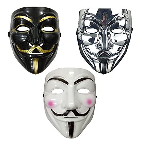 NIWWIN 3 Pièces Masques pour adulte,masque d'Halloween,V For Vendetta Masks,décor de nuit de feu de joie Costume de cosplay d'Halloween,accessoires de couverture de visage pour le Rave Party Cover