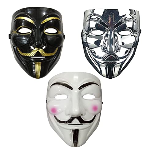 NIWWIN 3 piezas Máscaras para adultos, máscara de Halloween, V For Vendetta Masks, disfraz de cosplay de Halloween ，accesorios de cubierta facial para fiesta rave