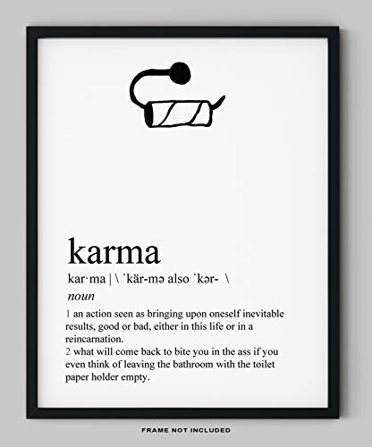 Funny Bathroom Wall Decor - 8x10" UNFRAMED Print - Karma Definition Funny Black And White Typography Wall Art - Bathroom Sign