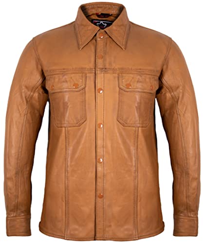 MDM Herren Lederhemd aus weichem Lamm Nappa Leder in braun (2XL)
