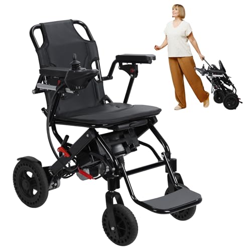 Foldable Electric Wheelchair for Adults Dual 500W Motors 22kg Lightweight Electric Wheelchairs 12 Miles Range Airplane & Car Approved Anti-Tilt Safety Design Powered Wheelchairs for Travel/Daily Use