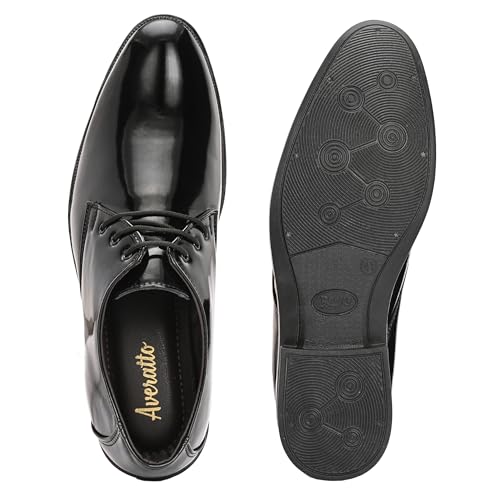 Image of Men's High-Gloss Patent Synthetic Leather Derby Shoes, Black, Lightweight Airmix Sole, Formal