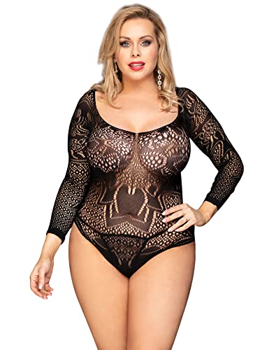 Body Sexy de Talla Grande para Mujer Bodysuit de Malla con Cuello Redondo Mono con Estampado de Leopardo Negro L-XXL Cover