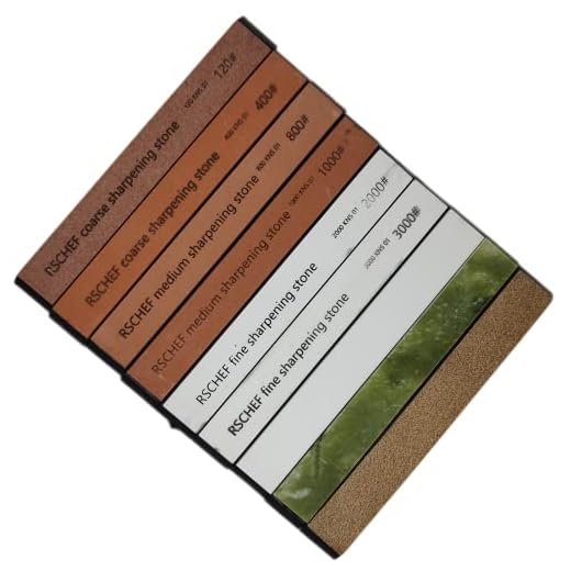 Conjunto de 9 pedras de afiar facas, 120/400/800/1000/2000/3000/6000/10000 e 1 estroboscópio de couro, conjunto de pedras de amolar profissionais com uma base antiderrapante para afiador Ruixin