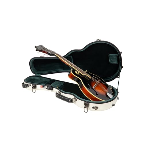 Crossrock Fiberglass Mandolin Case – Contoured for A & F-Style (Universal Fit) | Milky White Gloss, Forest Green Velvet, TSA Lock, Backpack Straps, Accessory Compartment – Sleek Pro Travel Case?