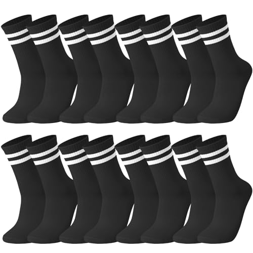 Image of Jspupifip 8 Pair Striped Athletic Crew Socks Running Socks for Men Women | Moisture-Wicking, Soft Stretchy Casual Mid Calf Socks Size 5-8, Breathable Casual Gym Socks