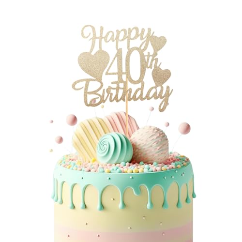 Bliceon Rose Gold Happy 40th Birthday Cake Topper Glitter Happy 40 Cupcake Topper Happy 40th Birthday Cake Toppers for Women Themed Party