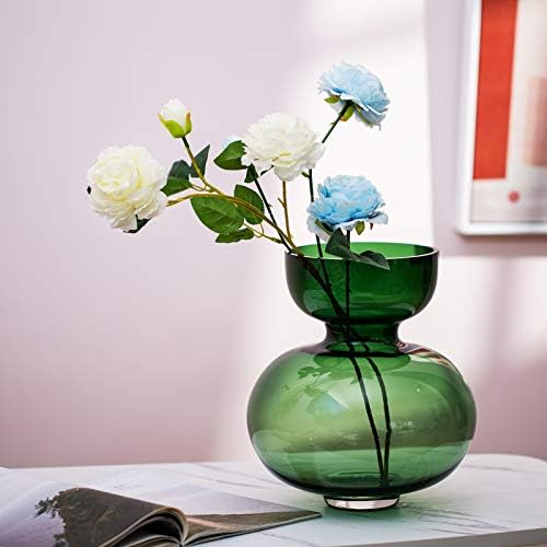 Glasseam Green Glass Vase for Flowers Large, Handmade Art Vases Modern Big Narrow Neck Jug for Living Room Decoration Table Ceterpiece Aesthetic Room Decor for Long Stemmed Pampas Grass Daffodils