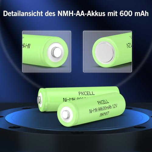 PKCELL 4 Stück AA Wiederaufladbar NiMH 1,2V 600mAh Akku für Solarlampen – Ansicht 5