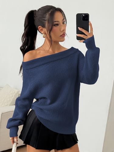 Image of ZAFUL Sweaters for Women Off Shoulder Knit Sweater with Long Sleeve Loose Pullover Jumper Tops