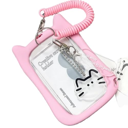 猫の耳のフォトカードホルダークリアカードホルダーキーチェーンカード保護袖をカバー素敵なバススリーブ素敵なカバー猫イヤーバススリーブクリア写真