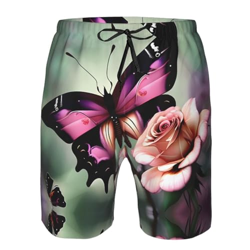 Flower Rose Butterfly Print Stylish Beach Shorts Swim Trunks Lightweight Breathable Summer Outdoor Activities4