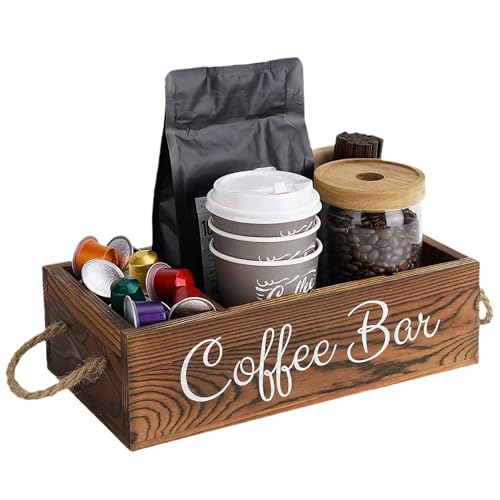 Wasise Coffee Bar Accessories - Coffee Station Organizer, 32 x 16.5 x 9CM Rustic Storage Box for Tea Station and Capsule Storage, Countertop Organizer, Kitchen Counter Shelf, Home Storages Accessories