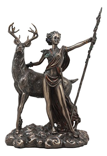 Estatua Diana diosa griega de la caza con ciervo 11.5"