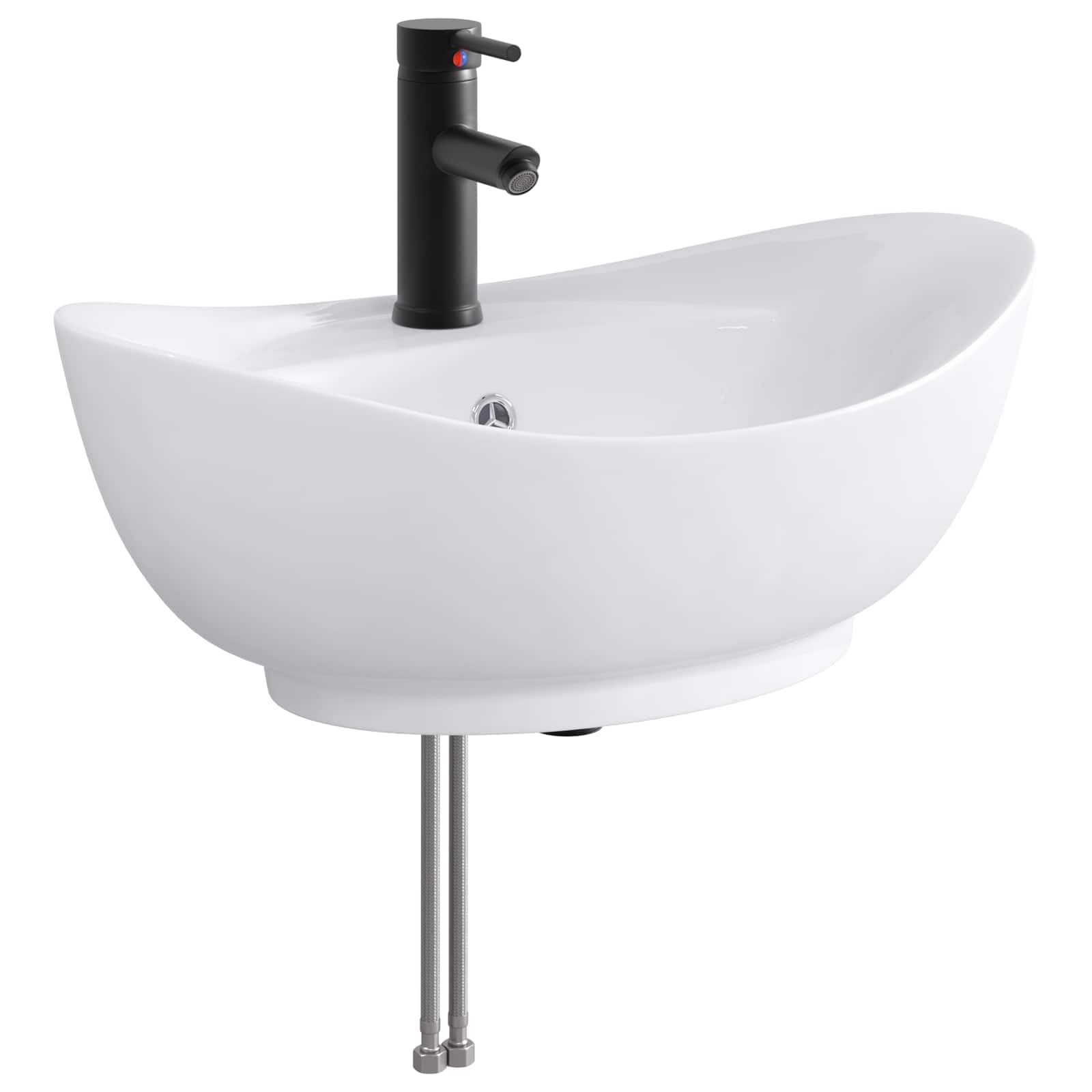 Lavabo de salle de bain noir mat 59cm avec son robinet intégré et sa bonde de vidage complète