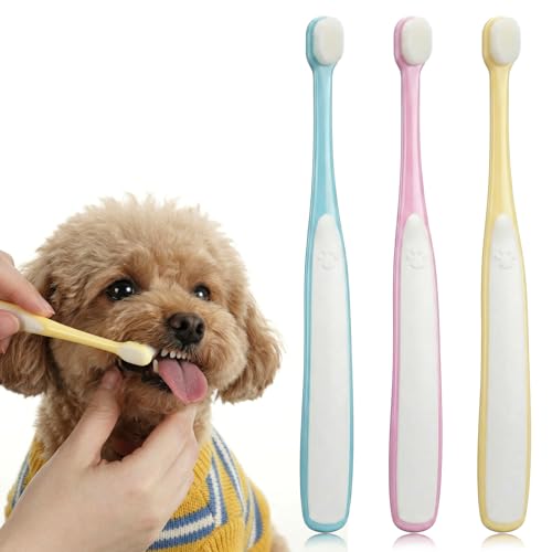 RAHHLIZS Confezione da 3 spazzolini da denti ultra morbidi per cani e gatti di piccola taglia, con setole nane, per la pulizia dei denti degli animali domestici, facile pulizia dentale