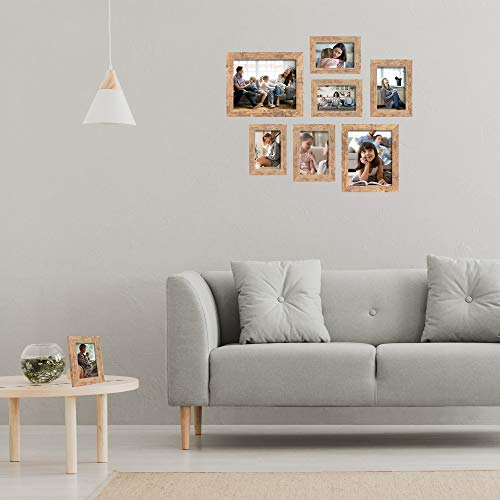 Irahmen 4 Pack 5X7 Picture Frame Rustic Brown Set With High Definition Glass 5 X 7 Photo Frames For Desktop Display And Wall Mounting. thumb #4