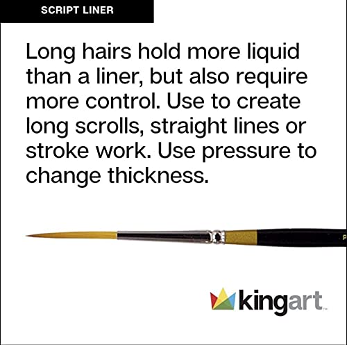 KINGART Premium Set de 5 Pinceles Script Liner Serie 9050 Original Gold, Pelo Sintético Golden Taklon para Acrílico, Óleo y Gouache, Mango Corto, 5 Tamaños: 18/0, 10/0, 1, 2, 4 miniatura 7