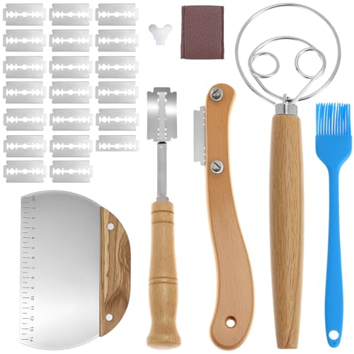 QWORK® 27 Stück Bäckermesser Set, Teigmesser, Broteinschneidemesser, Teigschneider und Teigbesen