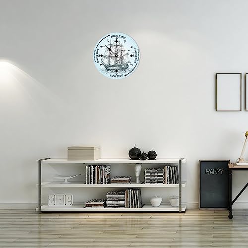 Godblessign Sailing Ship Design Tide Clock Chinese Ink Painting Personalized Beach Clocks Round Wooden Tidal Clock Vintage Decor For Home Office Housewarming Gifts 10 Inch #TOP3