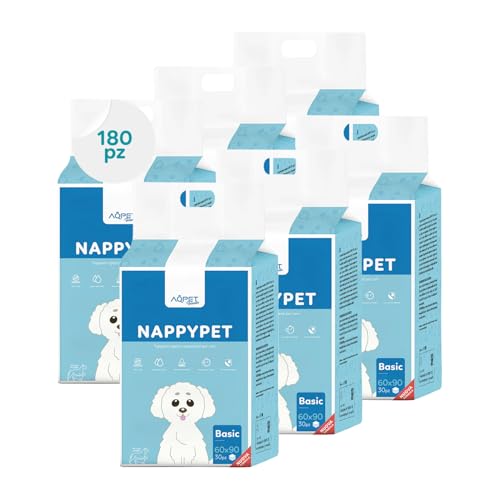 Tappetini Assorbenti per Cani e Cuccioli 60x90 cm Ultra Assorbenti, Igienici e Impermeabili con Design a 5 Strati e Strisce Adesive Ideali per Addestramento, Confezione da 180 Pezzi
