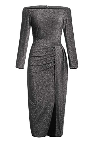 Womens Prom Dresses High Slit Off Shoulder Formal Elegant Fall African Metaillic Sexy Night Black Evening Party Cocktail Dress Small (4-6) Black