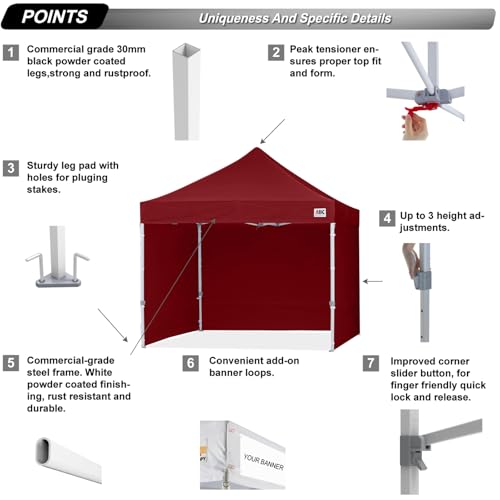 Image of ABCCANOPY Commercial Pop Up Canopy Tent with Sidewalls 8X8,Burgundy