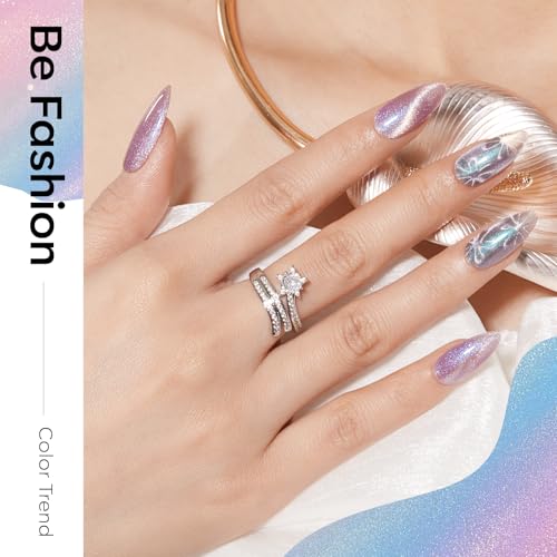 Image of modelones Cat Eye Gel Nail Polish Set, 6 Colors Summer Light Pink Purple White-Blue Pearlescent 9D Cateye Glitter Gel Polish kit Dreamy Veil with Magnet Soak Off LED Nail Art Starter Kit DIY Gift