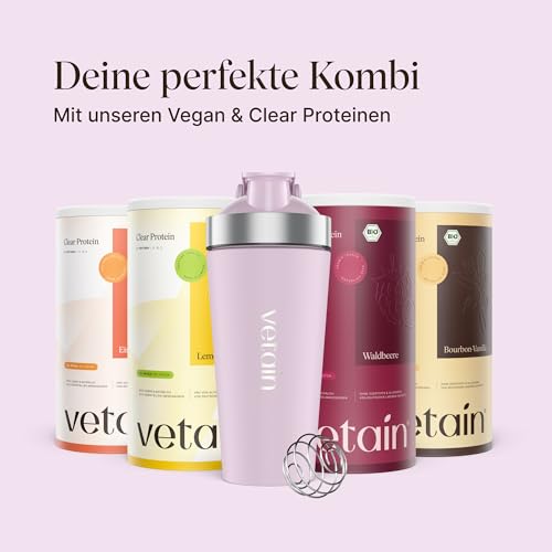 VETAIN Protein Shaker Rosa - 700ml - 100% Auslaufsicher - Premium Edelstahl Shaker mit Mixball - Außen gravierte Messskala - Frei von BPA & DEHP - Spülmaschinenfest, robust & langlebig